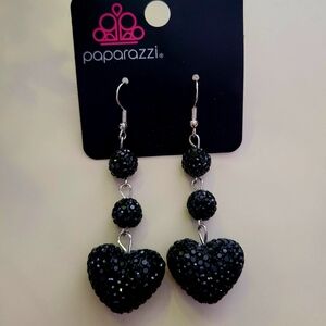 Paparazzi Black Crystal Heart Dangle Earrings
